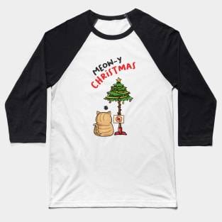 Meowy Christmas Funny Cat Christmas Tree Baseball T-Shirt